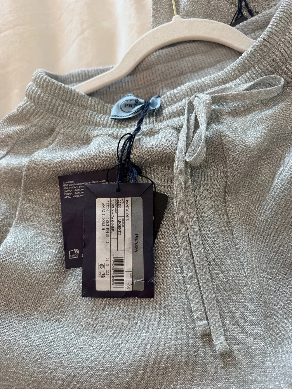 Prada Metallic Light Silver Knit Drawstring Pants